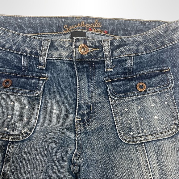 Vintage SouthPole Y2K low rise, denim jeans with bejeweled embellishments size 7 - Picture 3 of 4